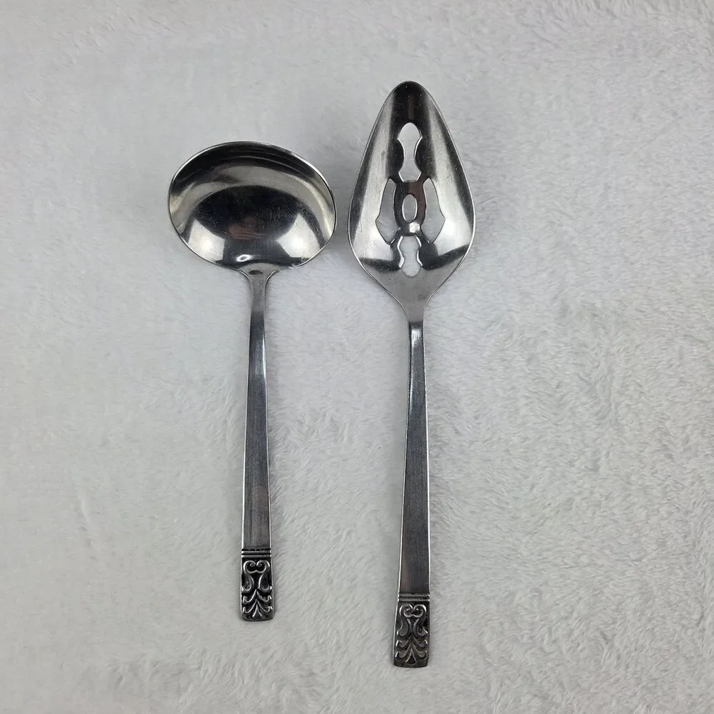 Vintage Cameo Carlyle Stainless Serving Set Hong Kong‎ Slotted Spoon Ladle